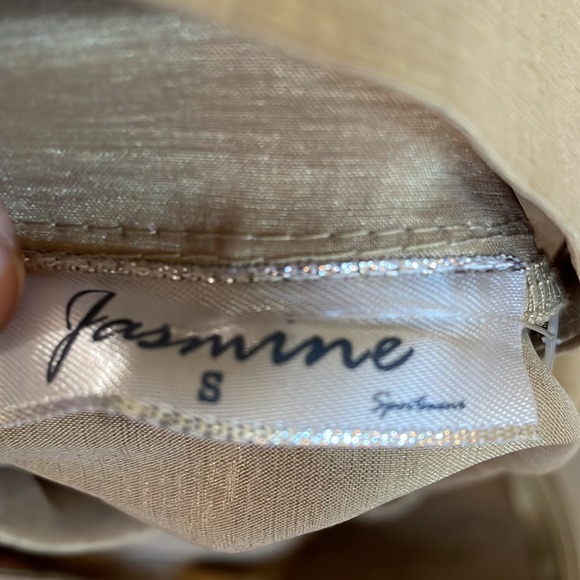 Jasmine - Gold Pleated Skirt with Striped Sheer Panel at Hem - Size Small - Picture 8 of 9